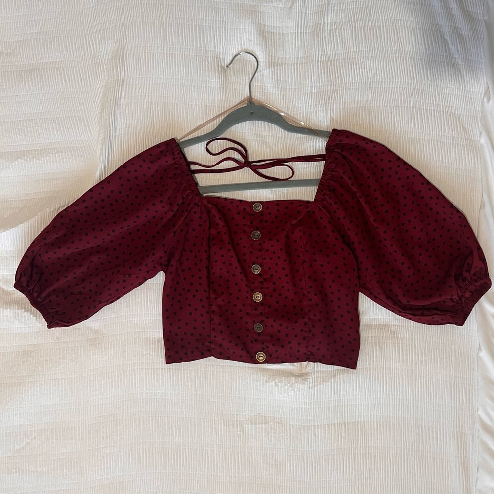 Red with black polka dot crop shirt
